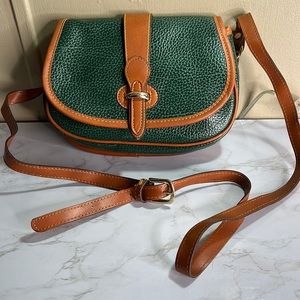 Dooney & Bourke Emerald Green All Weather Leather Brown Trim Crossbody Purse V